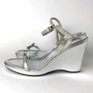 PRADA Silver Leather Wedge Sandal Classy Shoe